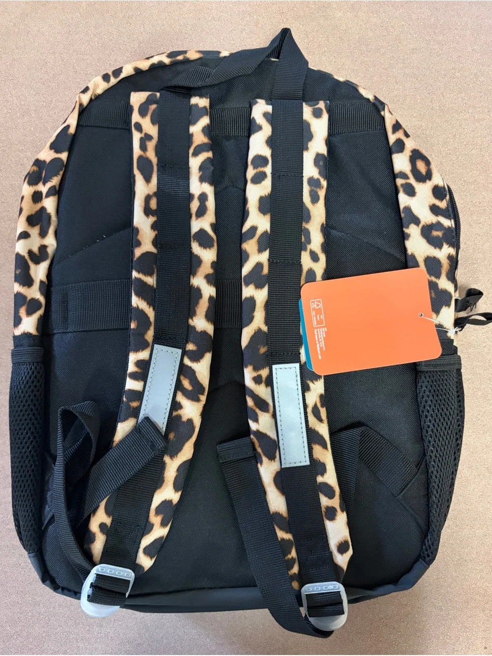 Leopard Sequin Backpack in Black and Tan